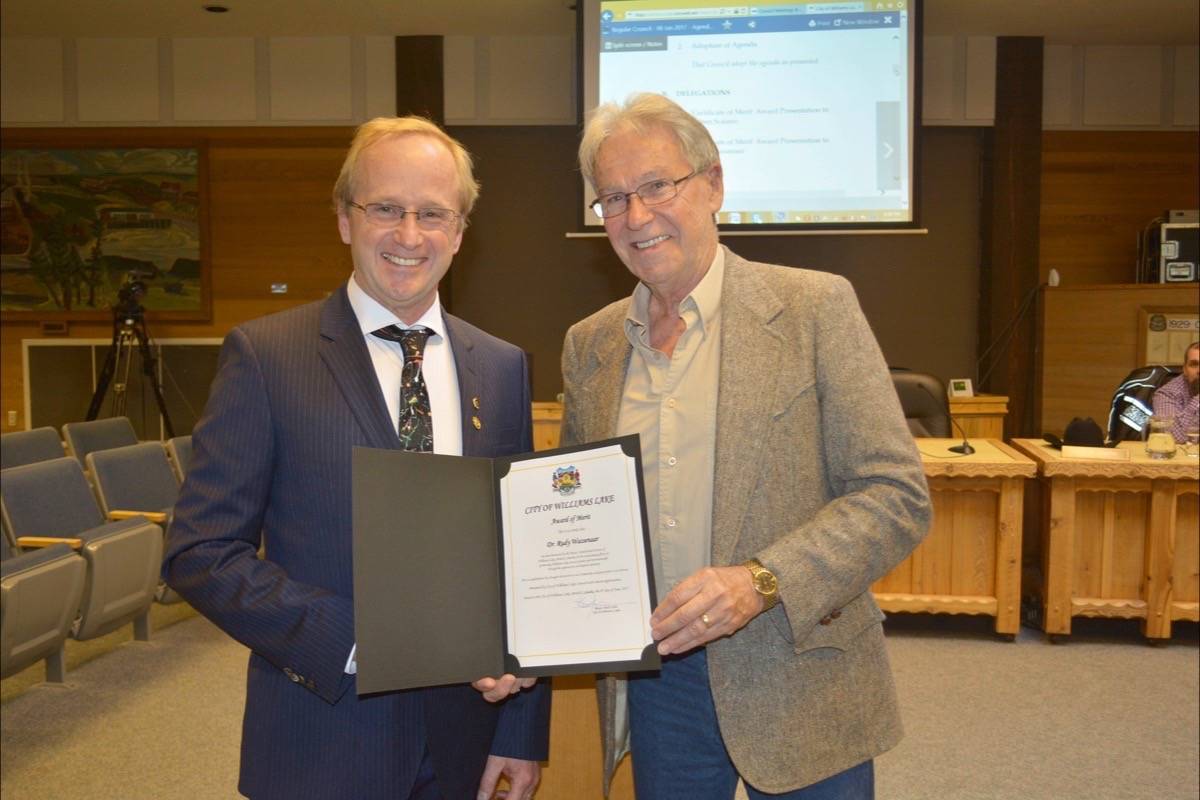 dr wassenaar awarded certificate of merit by mayor of williams lake british columbia